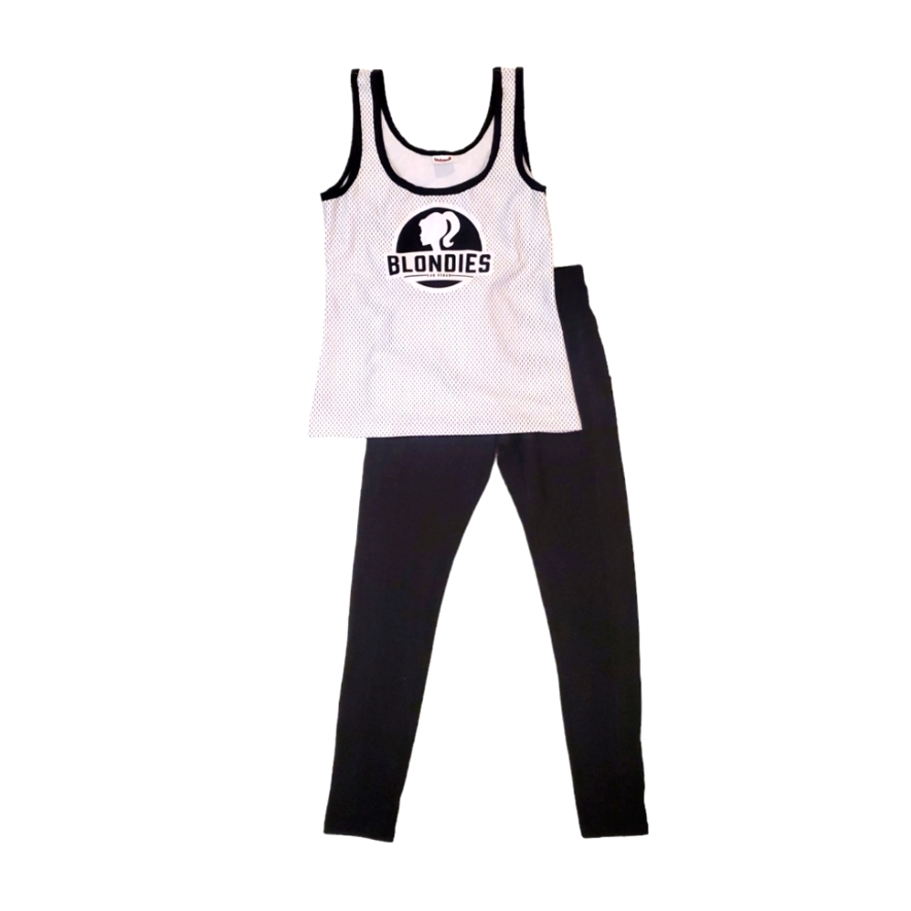 Blondie's Women's Barbie Mesh Tank Top Black Leggings Set Small‎